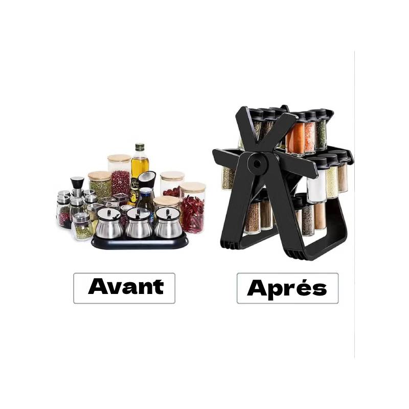 Porte-épices rotatif équipé de 18 Bocaux