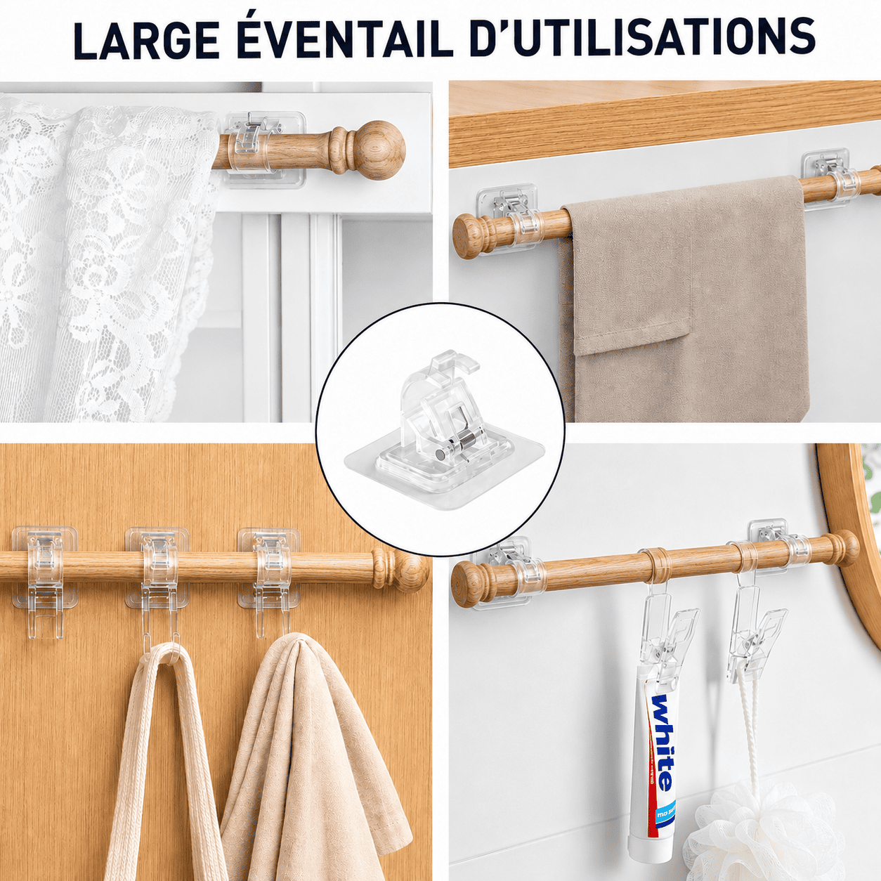 Lot de 6 supports rideaux + 2 offerts